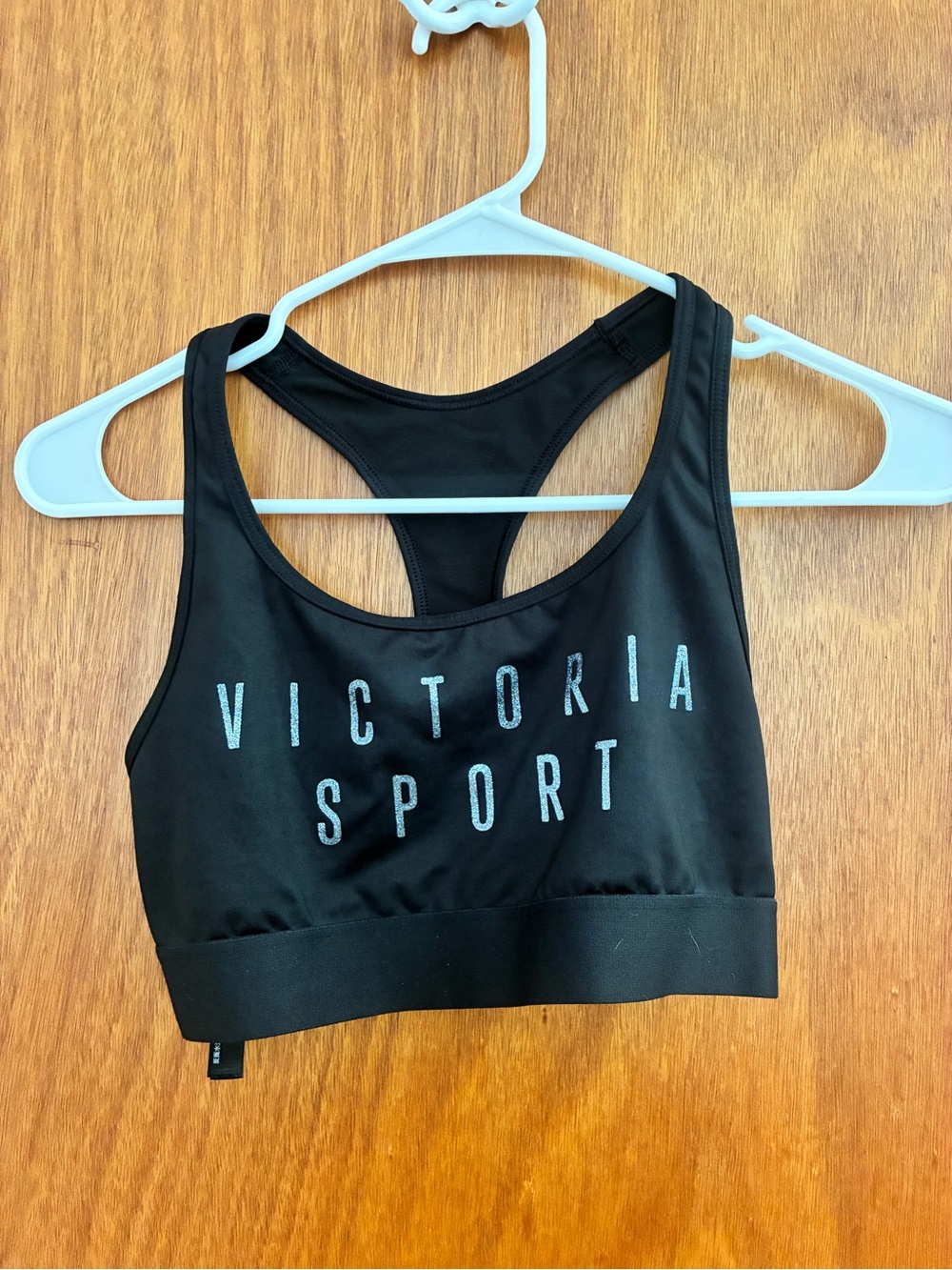 Victoria's Secret Black Racerback Sports Bra with Silver Logo